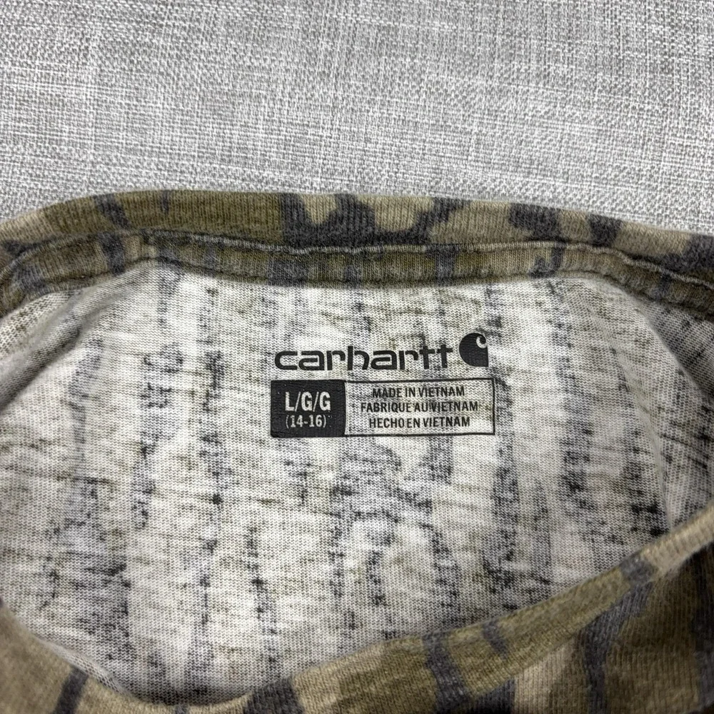 Carhartt Shirt Youth L 14-16 Green Camo Long Sleeve Logo Hunting Graphic Tee